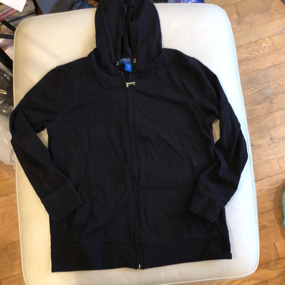 Karen Scott Sport black zip hooded sweatshirt